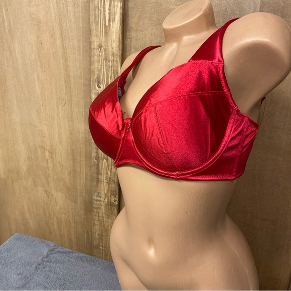 VTG Fredericks of Hollywood red satin bra size 36DD liquid satin second skin - Picture 14 of 14
